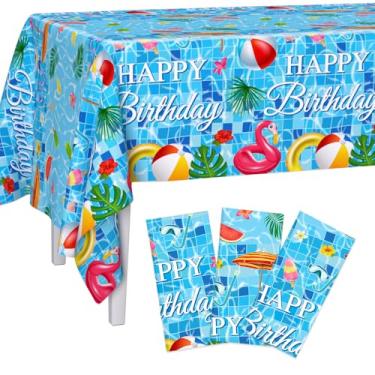 Imagem de AIBIIN Pacote com 3 toalhas de mesa descartáveis de plástico para decoração de festa na piscina, decoração de festa de aniversário do Havaí, 137 x 272 cm
