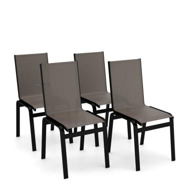 Imagem de Kit 4 Cadeiras Jantar Gourmet Alumínio Preto Tela Fendi
