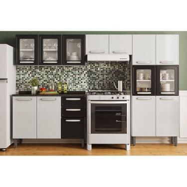 Imagem de Kit De Cozinha Modulada 4pçs Evidence (2 Armários + 1 Balcão + 1 Paneleiro) C4P55 Branco/Preto -