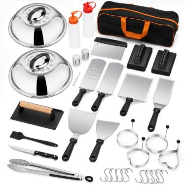 Imagem de Leonyo Kit De Acessórios Para Chapa Com 35 Peças, Grelha Plana, Ferramentas Espátulas Ampliadas, Cúpula Derretimento, Raspador Metal, Prensa Hambúrguer Churrasco Ao Ar Livre, Teppanyaki E Hibachi
