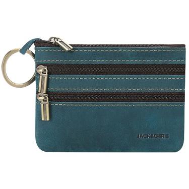 Imagem de Jack&Chris Bolsa Porta-Moedas Masculina, Bolso Com Zíper Em Couro Legítimo E Argola Para Chaveiro, Jc301-Azul