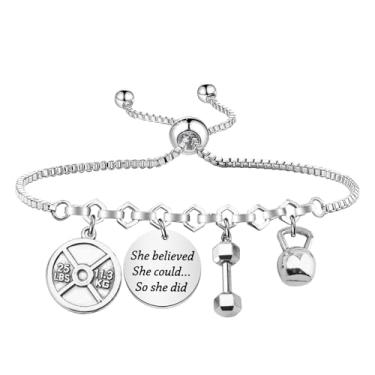 Imagem de Lywjyb Birdgot Pulseira de treino com halteres, presente de fitness para treinadores de fitness, presente para amantes de halterofilismo, Small, Aço inoxidável, Sem Pedra Preciosa