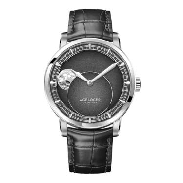 Imagem de AGELOCER Major Breakthrough Relógio mecânico masculino MoonPhase Original Astronomer de 29,51 dias, relógios de pulso masculinos de couro automático de luxo