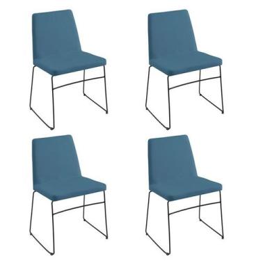 Imagem de Jogo Cadeira Paris Linho Azul 80x46x50 cm Daf 4 Unidades