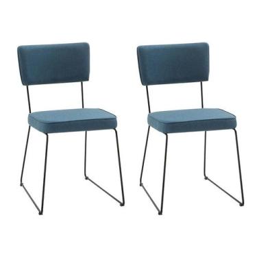 Imagem de Jogo Cadeira Roma Linho Azul 78x42x57 cm Daf 2 Unidades