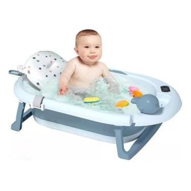 Imagem de Banheira Com Termômetro Digital Para Bebê Com Almofada De Banho Flutua