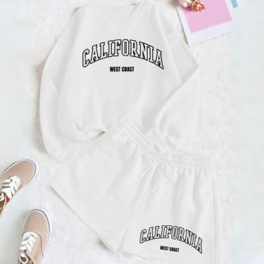 Imagem de Kit Com 2 Peças Moletom GOLA CARECA E Short Feminino Moletinho Estamp 