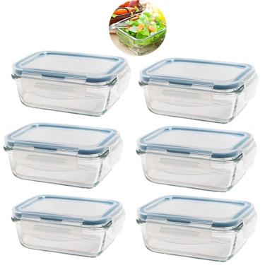 Imagem de Kit 6 Potes de Vidro Hermético Retangular 640ml