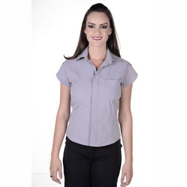 Imagem de Blusa Social Feminina Manga Curta Tecido De Poplin - Cinza Claro - Bli