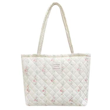 Imagem de Sunwel Fashion Bolsa feminina acolchoada floral com zíper superior para trabalho, viagem, academia, compras, praia, Flowesrline