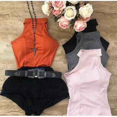 Imagem de Blusa feminina malha canelada gola alta manga cavada com bojo - moda f