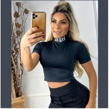 Imagem de Blusa cropped feminino gola alta Angel manga curta - propria 
