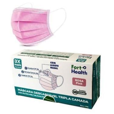Imagem de Máscara rosa tripla camada com filtro melt blownd caixa com 50 unidade