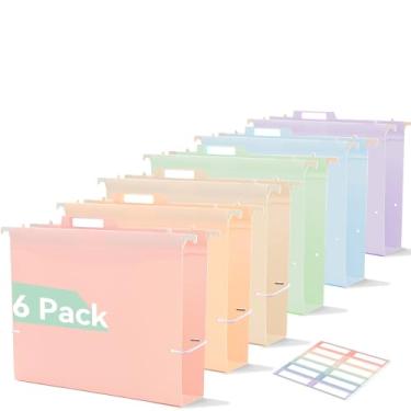 Imagem de SortRax Pastas de arquivo suspensas de plástico, cores pastel, largura fixa de 5 cm, sem necessidade de inserção, pastas de arquivo resistentes para arquivo, abas inseríveis, tamanho carta - pacote