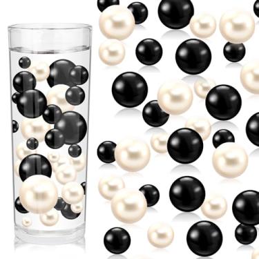 Imagem de 100 peças de pérolas flutuantes pretas e brancas, bolas de gude de gude preto e branco para vasos, contas flutuantes para vasos de mesa de centro, pérolas falsas para enchimento de vasos, contas de