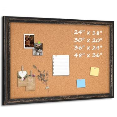 Imagem de QUEENLINK Quadro de avisos de cortiça, quadro de cortiça de 91 cm x 61 cm para parede, moldura de madeira preta rústica, quadro de pinos para decoração de casa e escritório, 10 pinos de pressão