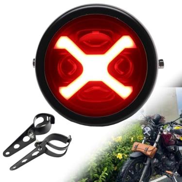 Imagem de SINLIRU Farol de motocicleta de LED preto de 14,6 cm, 5-3/4, DRL vermelho com concha preta fosca, suportes de montagem lateral de tubo de garfo de 32 a 40 mm compatíveis com motocicletas