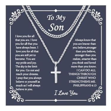Imagem de 72ore Colar To My Son From Dad Cross para homens, pingente de cruz de prata, corrente de aço inoxidável para homens, presentes de aniversário para filho da mãe, Sem Pedra Preciosa