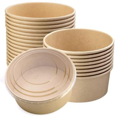 Imagem de Giwrmu Tigelas de salada de papel com tampas transparentes, recipientes de alimentos descartáveis de 1100 ml, copos de alimentos de papel Kraft de forma redonda para salada, sorvete, iogurte. (1050 ml, 25 peças com tampas)