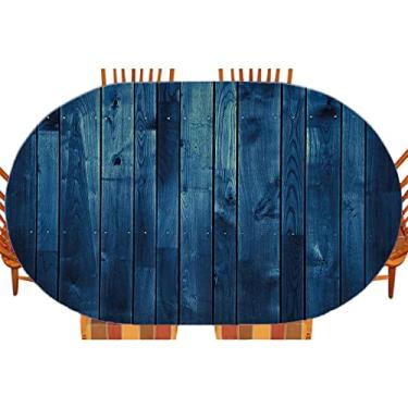 Imagem de Toalha de mesa oval azul escuro, tábua de imagem de textura de tábuas de madeira, madeira rústica, vida rústica, para cozinha, jantar, mesa, piquenique, serve para mesa de 122 x 182 cm, azul escuro