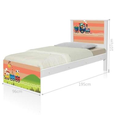 Imagem de Cama Solteiro com Cabeceira Adesivada Trenzinho - Kids Mobili