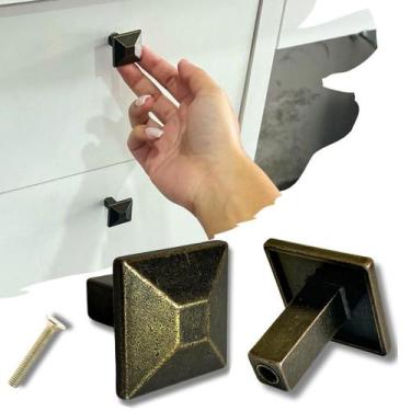 Imagem de Kit 12 Puxador de Gavetas Ponto Quadrado Ouro Velho Pirâmide - Compras