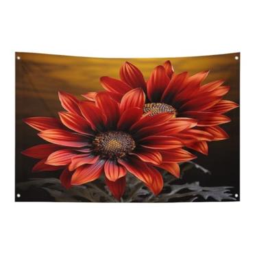 Imagem de Bandeira com quatro furos bandeiras para todos os climas bandeira decorativa impressa de girassol vermelho bandeiras de poliéster adequadas para uso interno e externo 89 x 159 centímetros