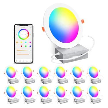 Imagem de ChangM Iluminação Embutida Inteligente 4" Rgbcw, Luz De Teto Led 12 W Com Mudança Cor E Caixa Junção, Downlight 1080 Lm Sem Lâmpada, Compatível Alexa, Regulável Por Controle Bluetooth - Pacote Unida