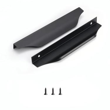 Imagem de sunlithor Puxadores de dedo para armário de cozinha puxadores de gaveta de baixo perfil cômoda banheiro longo armário puxadores de armário alumínio pacote com 10 preto 20 cm fácil instalação
