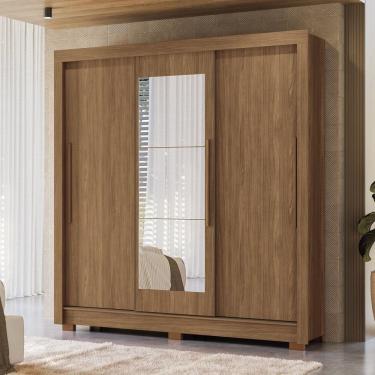 Imagem de Guarda-roupa 3 Portas Correr 2 Gavetas Com Espelho Maringá Jatoba