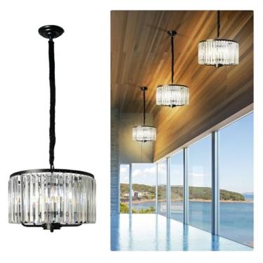 Imagem de FRIXCHUR Lustre Moderno Preto Frixchur, Luminária Pendente De Cristal 16" Estilo Fazenda Para Entrada, Hall Sala Jantar, Cozinha, Ilha