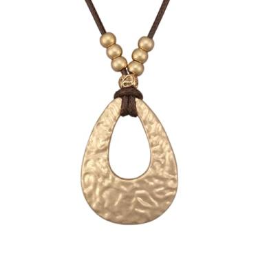 Imagem de JAOYU Colares boêmios para mulheres, colar de couro, pingente de madeira, gargantilha longa, marrom, círculo, boho, joia hippie, Couro sintético, Sem Pedra Preciosa