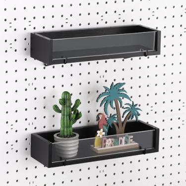 Imagem de Marsui 2 peças de prateleira de madeira com suportes de prateleiras de acrílico com ganchos de metal, acessórios para quadro de pegboard, organizador de acessórios para artesanato, casa, escritório