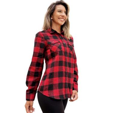 Imagem de Camisa Xadrez Flanelada Manga Longa Feminina Com Bolso Blusa - SOPHIA 