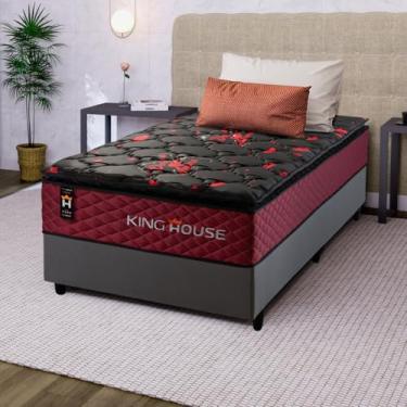 Imagem de Conjunto Cama Box Cinza c/Molas Ensacadas Toronto Vermelho Solteiro 96x203x66
