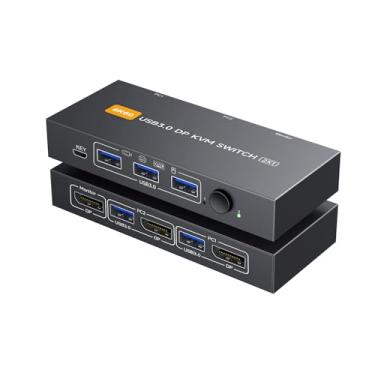 Imagem de Displayport KVM Switch 1 Monitores 2 Computadores 4K @144Hz USB3.0 KVM Switch para 2 computadores, compartilham 1 monitor e 4 dispositivos USB suportam modo estendido/cópia com controle de mesa
