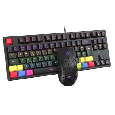 Imagem de Teclado Mecânico Gamer ABNT2 com Mouse, LED RGB, Switch Blue, Kit Completo (Preto)