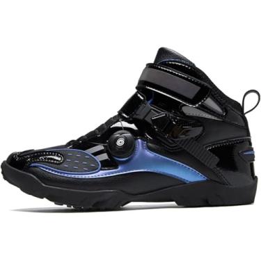 Imagem de Bota De Motocicleta, Couro Impermeável, Sola De Borracha, Respirável Antiderrapante, Com Ajuste De Marcha, Para Equipamento De Brigada De Motocicleta Corrida De Tornozelo Curto, Black, 5 UK