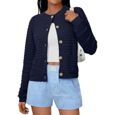 Imagem de Suéteres Cardigan Para Mulheres Roupas De Outono Casuais Jaquetas Leves Botões Moda Casacos Macios, Blue, M