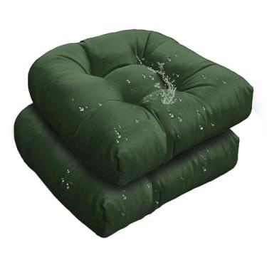 Imagem de TESICA Almofada de assento de vime decorativa em forma de U para ambientes internos e externos, conjunto de almofadas de cadeira verde escuro para pátio, jardim, móveis de escritório