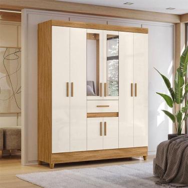 Imagem de Guarda Roupa Casal Ambiente Portugal 8 Portas Freijó Off White Com Espelho - Moval