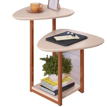 Imagem de Mesa Apoio Lateral Sala DECORAÇÃO com 2 Tampos Pés de Ferro Industrial (SOFIA - OFF WHITE/ROSE)