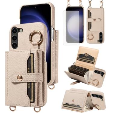 Imagem de Furiet Capa carteira para Samsung Galaxy S23 5G com tela de vidro temperado alça de ombro fivela flip órgão porta-cartão suporte capa de telefone para S 23 23S GS23 G5 SM-S911U 6,1 polegadas mulheres