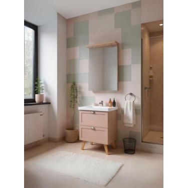 Imagem de Gabinete para Banheiro com Cuba e Espelheira 60cm Retro Mdf Rosa Milan