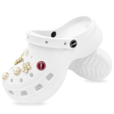 Imagem de Chinelo Babuche Sandália Clog Unissex em EVA Antiderrapante com Acessórios DIY Anatômico e Confortável para Uso Diário（Branco 34）