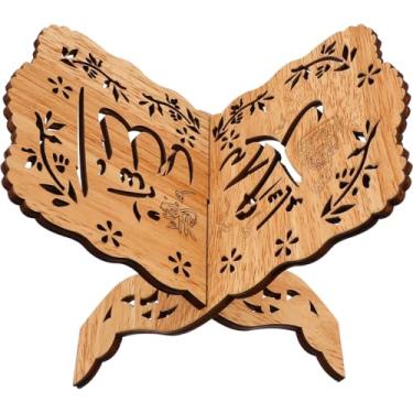 Imagem de PRETYZOOM Suporte pequeno do Alcorão, suporte dobrável de madeira do Alcorão, suporte oco para exibição de livros, suprimentos de festa do Ramadã Eid Mubarak (19 x 12 cm)