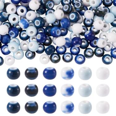 Imagem de FASHEWELRY 120 peças 6-7 mm contas redondas de cerâmica kit de fabricação de pulseiras sortidas tema azul contas de porcelana vintage espaçador contas para pulseiras, brincos, colar, artesanato, joias