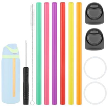 Imagem de Kit de Reposição para Garrafa Owala FreeSip 40oz, Inclui 2 Tampas de Reposição 2 Anéis Vedação 6 Canudos 1 Chave Fenda & 1 Escova Limpeza (Cinza)