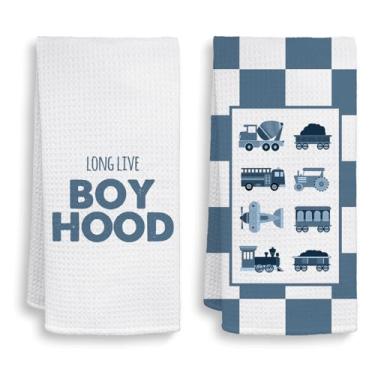 Imagem de HIWX Toalhas de mão infantis Long Live, toalhas de mão decorativas para veículos de transporte xadrez azul para decoração de banheiro e cozinha, decoração de toalha de banheiro infantil para meninos