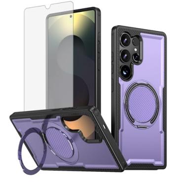 Imagem de Furill Capa de celular para Samsung Galaxy S23 Ultra 5G com protetor de tela de vidro temperado Slim Magnetic Rugged Stand Ring Holder Hybrid Protective Cell Cover S23Ultra 23S S 23 23Ultra 17.3 cm